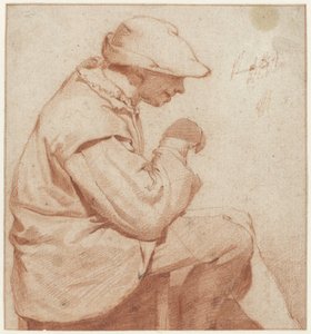 Sittande man med en mjuk mössa, i profil till höger, med höger hand upphöjd av Cornelis Pietersz. Bega (attributed to)