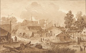 Byutsikt med damm av Cornelis Ploos van Amstel (signed by artist)