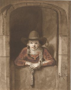 Pojke lutad över en nedre dörr av Cornelis Ploos van Amstel (signed by artist)
