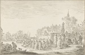 Fiskmarknad av Cornelis Ploos van Amstel (signed by artist)