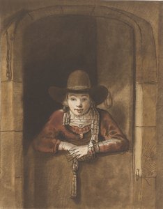 Pojke lutad över en nedre dörr av Cornelis Ploos van Amstel