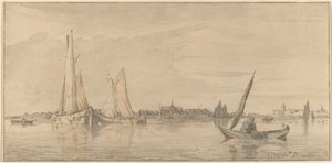 Flod med stad av Cornelis Ploos van Amstel