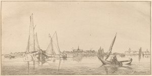 Flod med stad av Cornelis Ploos van Amstel
