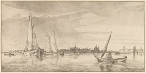 Flod med stad av Cornelis Ploos van Amstel
