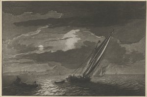 Havslandskap med fullmåne av Cornelis Ploos van Amstel