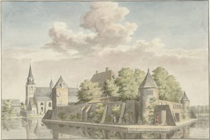 Hof van Putten och kyrkan Geervliet av Cornelis Pronk (possibly)
