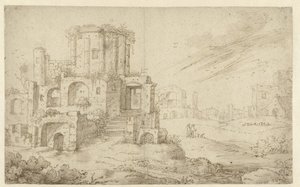 Landskap med antika ruiner av Cornelis Saftleven