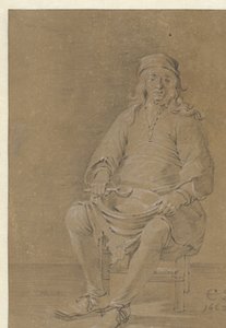 Sittande man med en skål i knät av Cornelis Saftleven