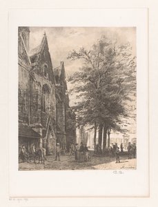 Människor framför Marknadskyrkan i Hameln Hamelin (titel på objekt)