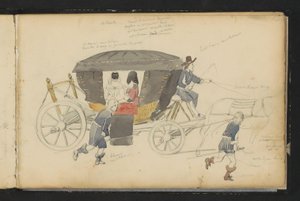 Två kvinnor i en vagn av Cornelis Springer