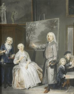 Landskapsmålaren Dirk Dalens III (1688-1753) med sin andra hustru Maria Schaack (d. 1766) och barnen Anna (född 1725), Willem (1737-60) och Jacobus (1741-63) av Cornelis Troost