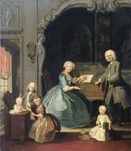 Familjegrupp nära ett cembalo, 1739 av Cornelis Troost