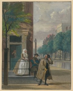 Scen ur en komedi ("Den avslöjade hycklande dygden" av Lingelbach) av Cornelis Troost