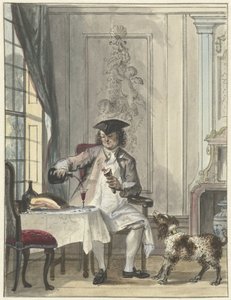 Matman med ett glas vin och ett ben av Cornelis Troost