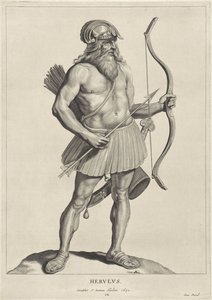 Herulian Herulus (titel på objekt) Oude hier woonachtige volken (serietitel) Peplus eller goterna, vandalerna, schwaberna, herulerna, gepiderna, markomannerna och de gamla fyrdubbla bilderna från fornminnena och Marcus Zuerius Boxhornius museum (serie tit