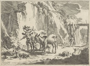 Landskap med en kvinna som matar sitt barn Landskap (serietitel) av Cornelis Visscher (II)