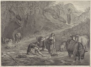 Tvättkvinnor och en herde vid vattnet av Cornelis Visscher (II)