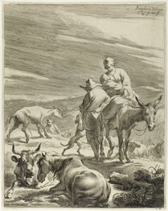 En mor och ett svept barn rider på en åsna, plansch 4 från Fyra landskap av Cornelis Visscher