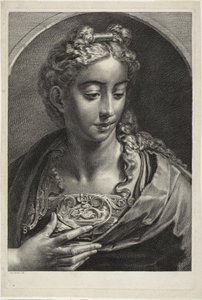 Athena, från kabinettet Reynst; Cabinet Reynst: Gravyrer av olika bilder målade av kända konstnärer av Cornelis Visscher