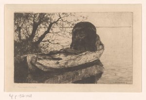 Förtöjd roddbåt med kapell av Cornelis Vreedenburgh (signed by artist)