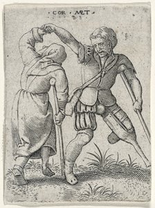 En man med ett träben som vänder en halt kvinna under armen, 1572 (gravyr på lagt papper)
