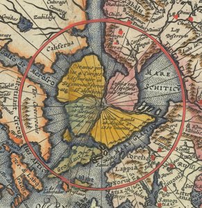 Detalj av världskarta - Arktis med magnetisk ö som Nordpolen
