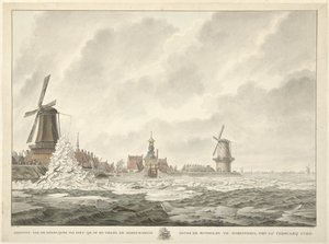 Utsikt över isens halvmåne, på och mot bröstvärnet bakom Runmolen i Gorinchem, den 20 februari 1799 av Cornelis de Jonker