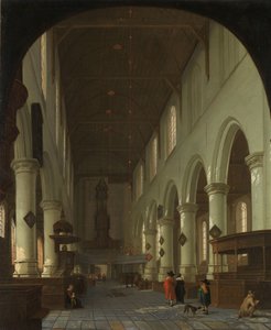 Interiör av Oude Kerk i Delft från kören mot portalen av Cornelis de Man (attributed to)