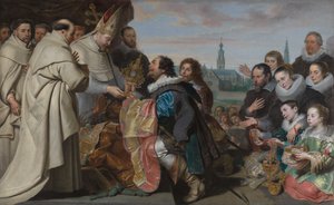 Återlämnandet av kyrkans skatter till den helige Norbert efter kättaren Tankelins nederlag, med ett porträtt av familjen Snoeck av Cornelis de Vos