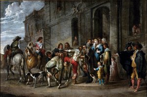 Bibelns liknelse: "" Den förlorade sonens bortgång"" Målning av Cornelis De Wael (1592-1667) (ec.flam.) 1630-1639 Dim. 57x86 cm Gener, privat samling