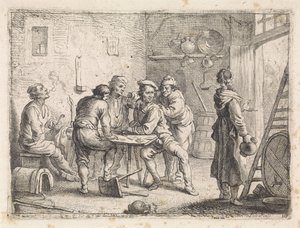 Kvinna lämnar värdshus av Cornelis de Wael