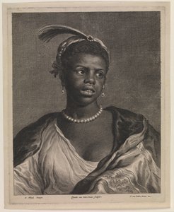Porträtt av en afrikansk kvinna med pärlhalsband av Cornelis van Dalen