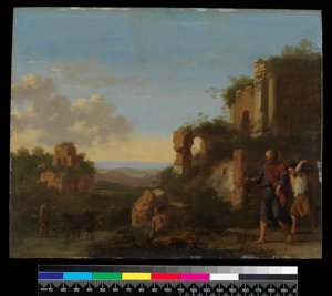 Landskap, med Abraham och Isak, före 1667 (olja på koppar)
