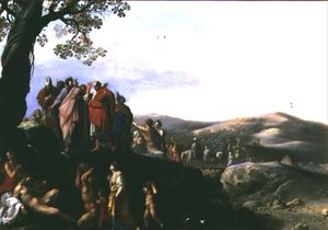Moses slår vatten från klipporna av Cornelis van Poelenburgh or Poelenburch
