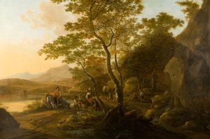 Landskap med figurer, ca 1655-1710 (olja på duk) av Cornelis van Swanenburgh
