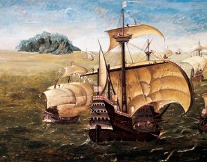 Den portugisiska flottan, kopia av målning av Cornelis Anthonisz On (1499-1557) av Cornelisz Anthonisz