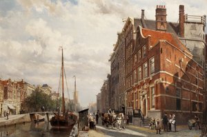 Utsikt över Makelaers Comptoir på Nieuwezijds Voorburgwal, Amsterdam, 1883 av Cornelis Springer