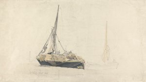 En segelpråm lastas med hö, december 1827 av Cornelius Varley