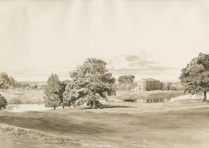 Betley Hall: sepiatvättteckning, okt 1820 av Cornelius Varley