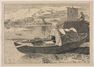 Båtar på en flod, väderkvarn på avstånd, 1809. av Cornelius Varley