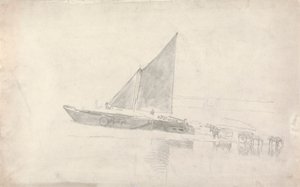Studie av båtar med hästar och vagnar av Cornelius Varley