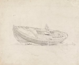 Studie av förtöjd båt med sittande figur av Cornelius Varley