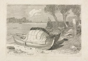 Två strandade fiskebåtar av Cornelius Varley