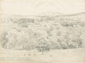 Wrottesley Hall - View of Malvern Hills: pencil drawing, 1820 av Cornelius Varley