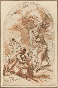 Studie för "Madonna della Scodella" [recto] av Correggio