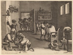 Apornas frisörsalong av Coryn Boel after David Teniers the Younger