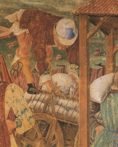 Handlare på jobbet, detalj från Triumph of Ceres, scen från augusti månad, tillskriven Cosimo Tura
