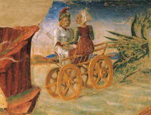Rape of Proserpina, detalj från Triumph of Ceres, scen från Augusti månad, tillskriven Cosimo Tura (cirka 1430-1495) och Master of Ercole, fresk, norra väggen, Hall of Months, Palazzo Schifanoia (Palace of Joy), Ferrara, Italien, cirka 1470