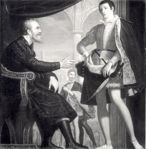 Michelangelo (1475-1564) och Francesco I (1541-87) de Medici av Cosimo Gamberucci or Gambaruccio