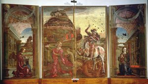 Polyptyk föreställande St. George and the Dragon and the Annunciation, 1469 (tempera på panel) (se även 215997)